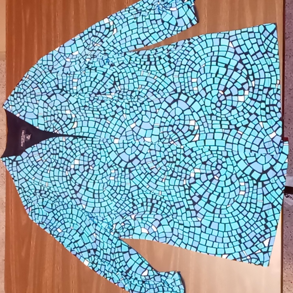 Perceptions Mosaic Patterned Over Blouse with No Closure Size 16